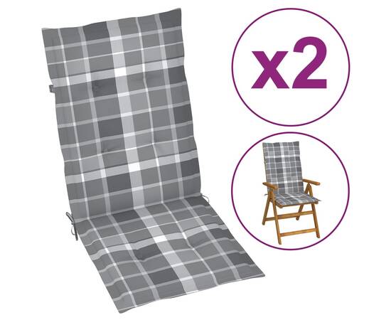 Perne pentru scaun de grădină, 2 buc., gri carouri, 120x50x4 cm