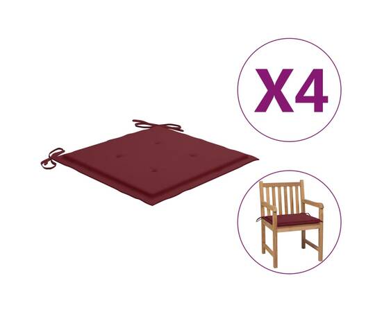 Perne scaun de grădină, 4 buc., roșu vin, 50x50x3 cm, textil