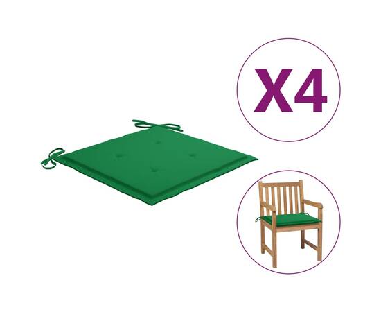 Perne scaun de grădină, 4 buc., verde, 50x50x4 cm, textil