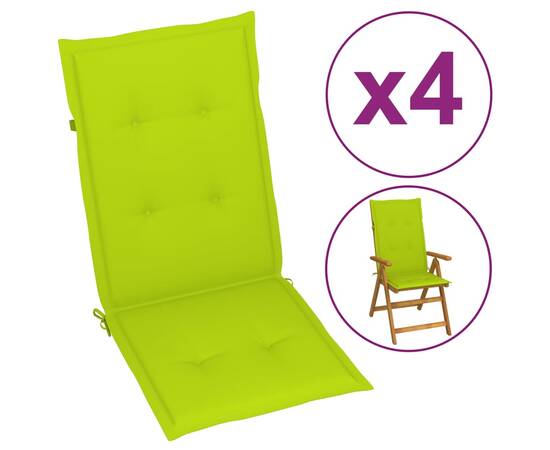 Perne scaun de grădină, 4 buc., verde aprins, 120x50x4 cm