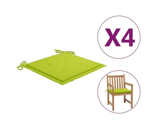 Perne scaun de grădină, 4 buc, verde aprins, 50x50x3 cm, textil