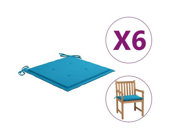 Perne scaun de grădină, 6 buc., albastru, 50x50x3 cm, textil