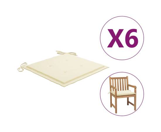 Perne scaun de grădină, 6 buc., crem, 50x50x3 cm, textil