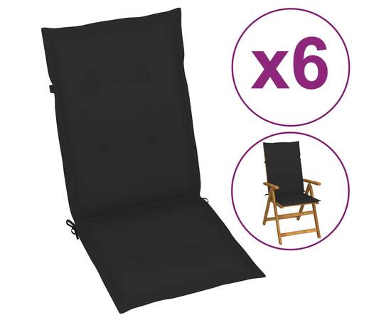 Perne scaun de grădină, 6 buc., negru, 120x50x4 cm