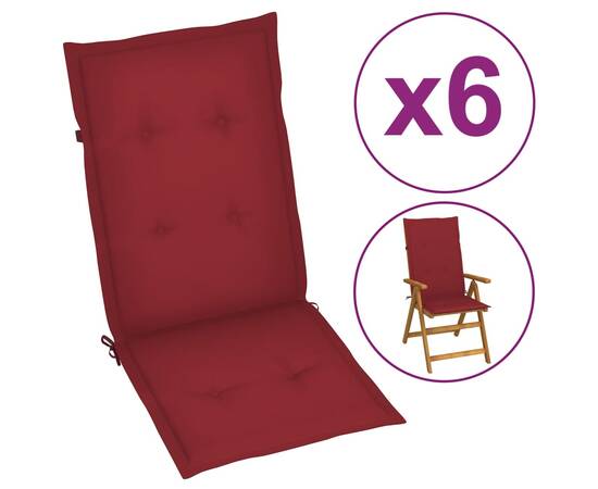 Perne scaun de grădină, 6 buc., roșu vin, 120 x 50 x 4 cm
