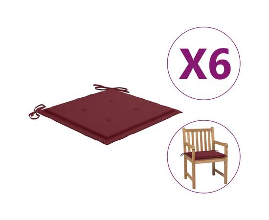 Perne scaun de grădină, 6 buc., roșu vin, 50x50x3 cm, textil