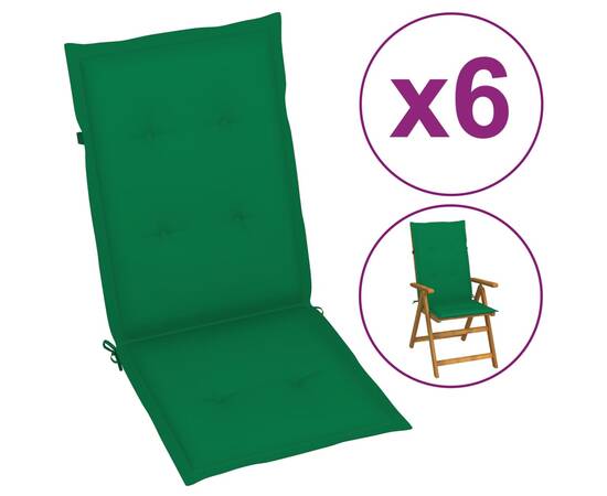 Perne scaun de grădină, 6 buc., verde, 120 x 50 x 4 cm