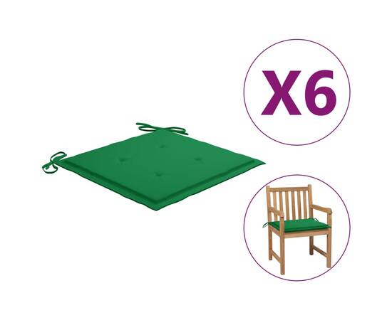 Perne scaun de grădină, 6 buc., verde, 50x50x3 cm, textil