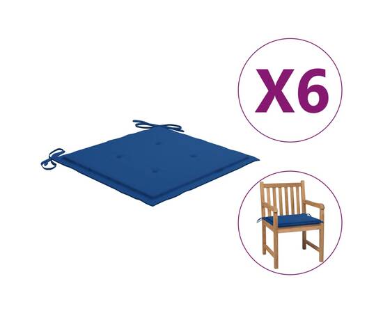 Perne scaun grădină, 6 buc., albastru regal, 50x50x3 cm, textil