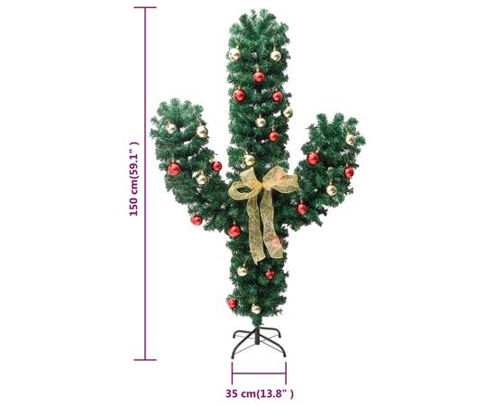 Cactus de crăciun cu suport și led, verde, 150 cm, pvc, 9 image