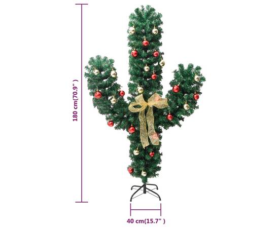 Cactus de crăciun cu suport și led, verde, 180 cm, pvc, 9 image