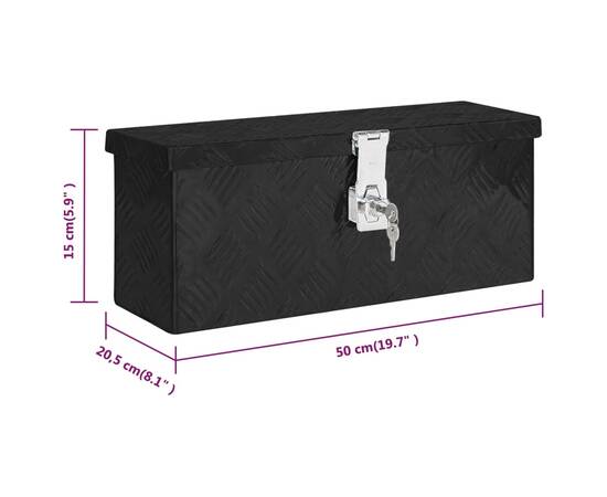 Cutie de depozitare, negru, 50x20,5x15 cm, aluminiu, 8 image