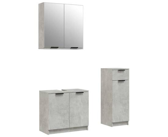 Set dulap de baie, 3 piese, gri beton, lemn prelucrat, 2 image