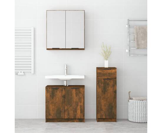 Set dulap de baie, 3 piese, stejar fumuriu, lemn prelucrat, 3 image