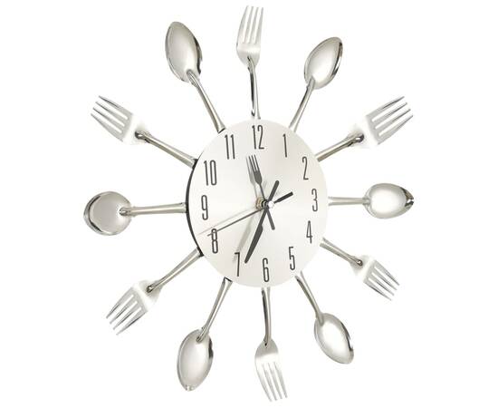 Ceas de perete model lingură/furculiță argintiu 31 cm aluminiu, 3 image