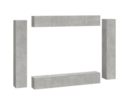 Set dulap tv, 8 piese, gri beton, lemn prelucrat, 2 image