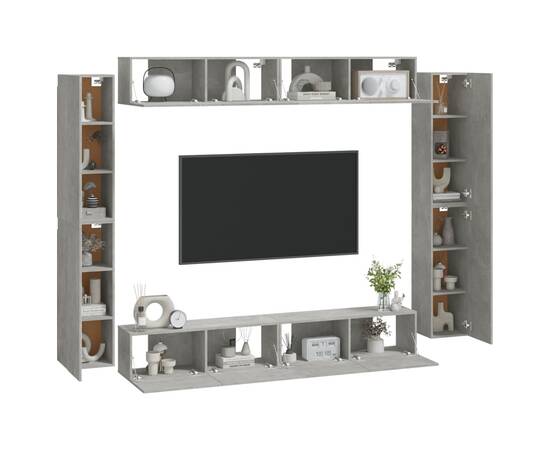 Set dulap tv, 8 piese, gri beton, lemn prelucrat, 3 image
