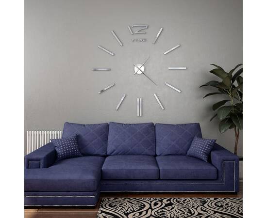 Ceas de perete 3d, argintiu, 100 cm, xxl, design modern