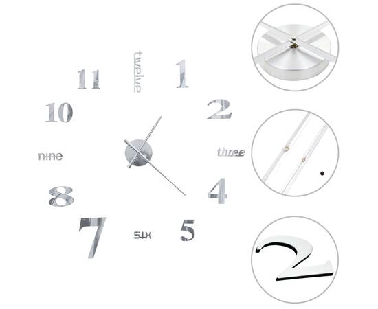 Ceas de perete 3d, argintiu, 100 cm, xxl, design modern, 2 image