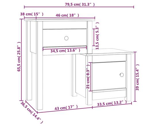 Noptiere, 2 buc., alb, 79,5x38x65,5 cm, lemn masiv de pin, 8 image
