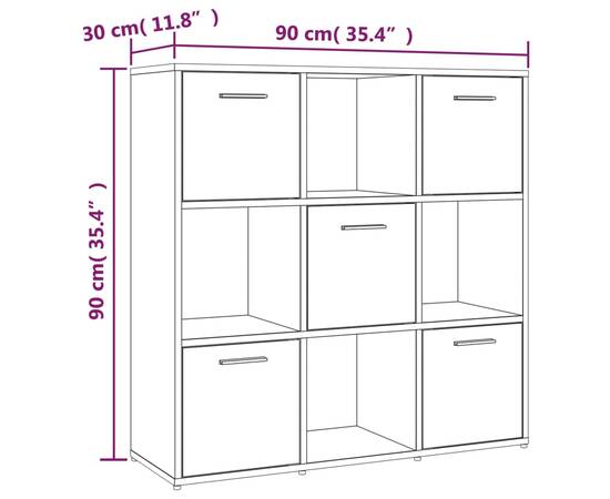 Bibliotecă, gri sonoma, 90x30x90 cm, lemn prelucrat, 8 image