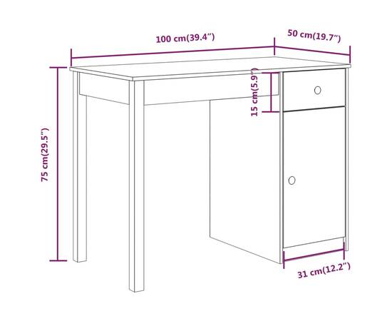 Birou, 100x50x75 cm, lemn masiv de pin, 10 image