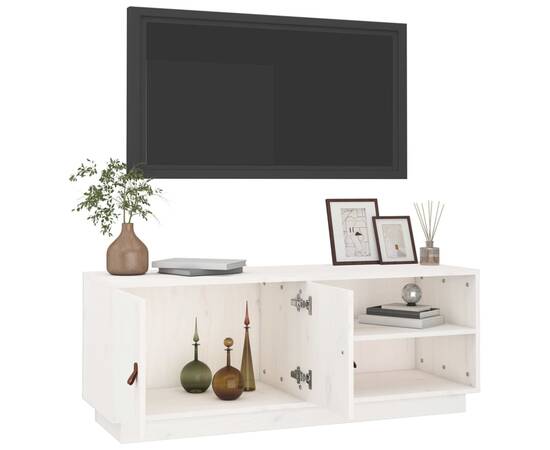Comodă tv, alb, 105x34x40 cm, lemn masiv de pin, 5 image