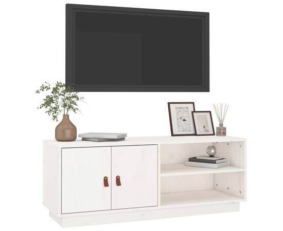 Comodă tv, alb, 105x34x40 cm, lemn masiv de pin, 4 image