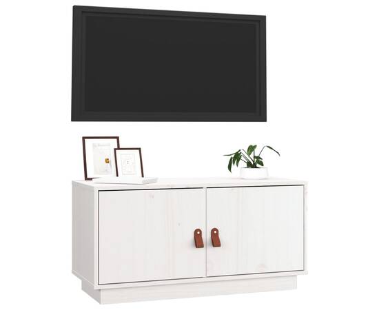 Comodă tv, alb, 80x34x40 cm, lemn masiv de pin, 4 image
