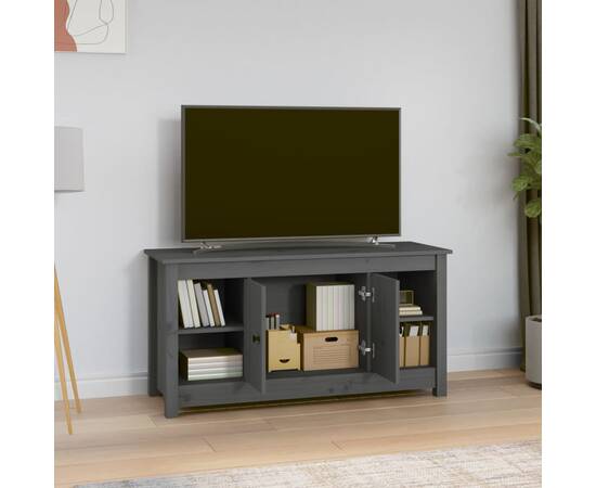 Comodă tv, gri, 103x36,5x52 cm, lemn masiv de pin, 6 image