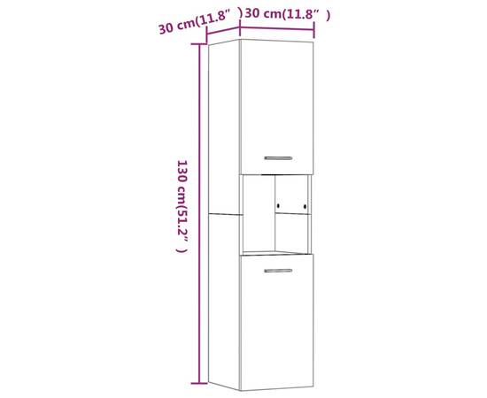 Dulap de baie, stejar maro, 30x30x130 cm, lemn prelucrat, 10 image