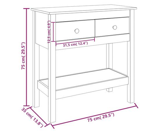 Masă consolă, maro miere, 75x35x75 cm, lemn masiv de pin, 10 image