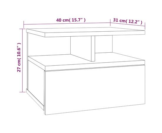 Noptieră plutitoare, gri sonoma, 40x31x27 cm, lemn prelucrat, 7 image