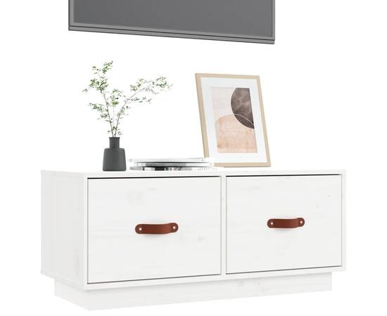 Comodă tv, alb, 80x34x35 cm, lemn masiv de pin, 4 image