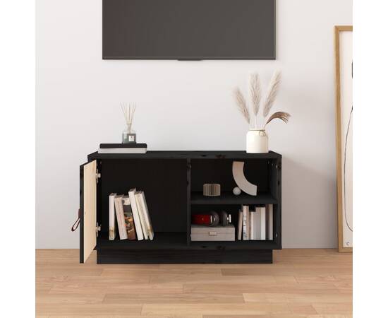 Comodă tv, negru, 70x34x40 cm, lemn masiv de pin, 3 image