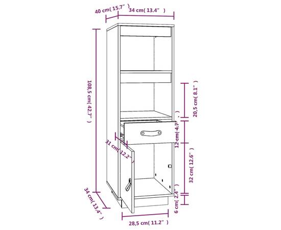 Dulap înalt, gri, 34x40x108,5 cm, lemn masiv de pin, 10 image