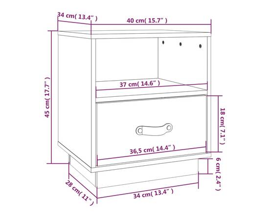 Noptiere, 2 buc, alb, 40x34x45 cm, lemn masiv de pin, 10 image