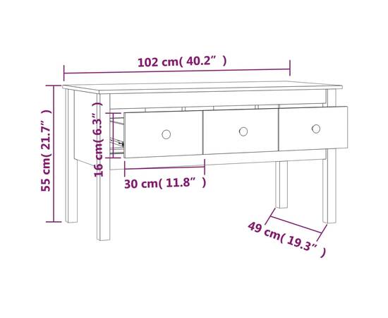 Măsuță de cafea, 102x49x55 cm, lemn masiv de pin, 9 image