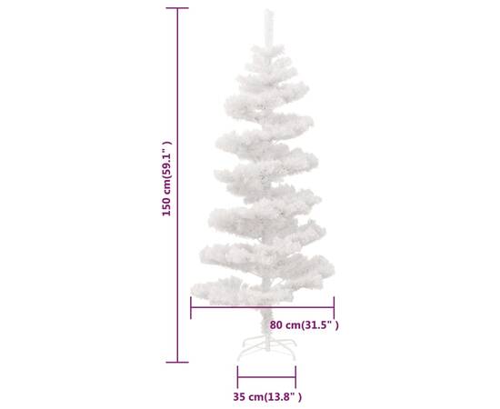 Brad de crăciun ondulat cu suport și led-uri, alb, 150 cm, pvc, 10 image