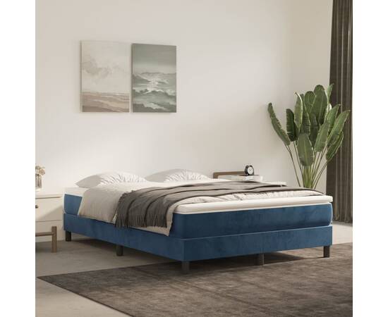 Cadru de pat box spring, albastru închis, 140x190 cm, catifea