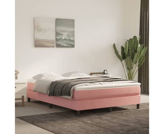 Cadru de pat box spring, roz, 140x190 cm, catifea