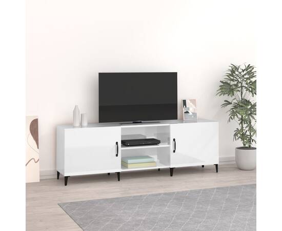 Comodă tv, alb extralucios, 150x30x50 cm, lemn prelucrat