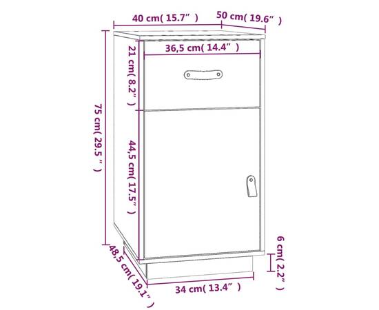 Dulap de birou, alb, 40x50x75 cm, lemn masiv de pin, 11 image