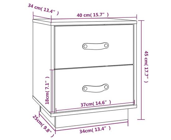 Noptiere, 2 buc., alb, 40x34x45 cm, lemn masiv de pin, 11 image