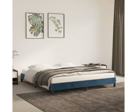 Cadru de pat, albastru închis, 180x200 cm, catifea