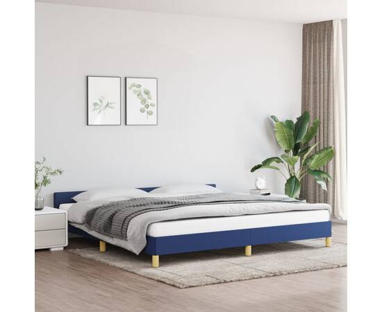 Cadru de pat cu tăblie, albastru, 200x200 cm, textil