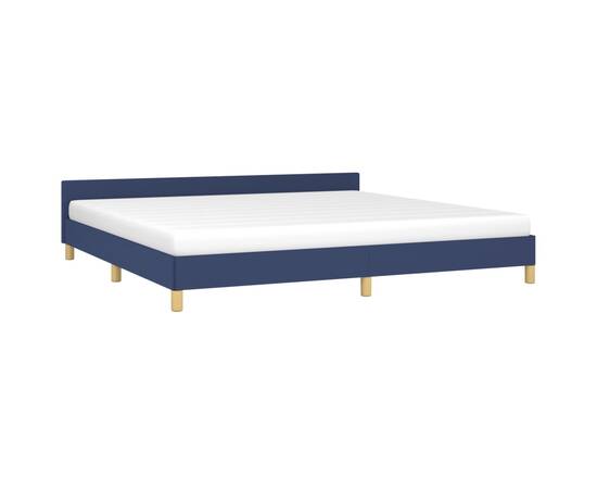 Cadru de pat cu tăblie, albastru, 200x200 cm, textil, 3 image