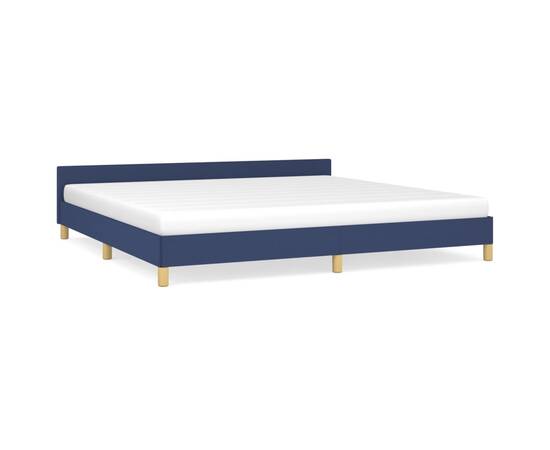 Cadru de pat cu tăblie, albastru, 200x200 cm, textil, 2 image