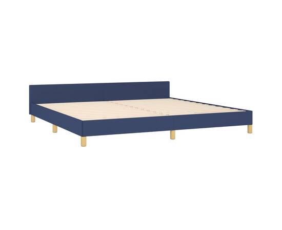 Cadru de pat cu tăblie, albastru, 200x200 cm, textil, 4 image
