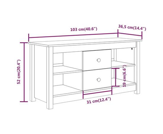 Comodă tv, 103x36,5x52 cm, lemn masiv de pin, 10 image